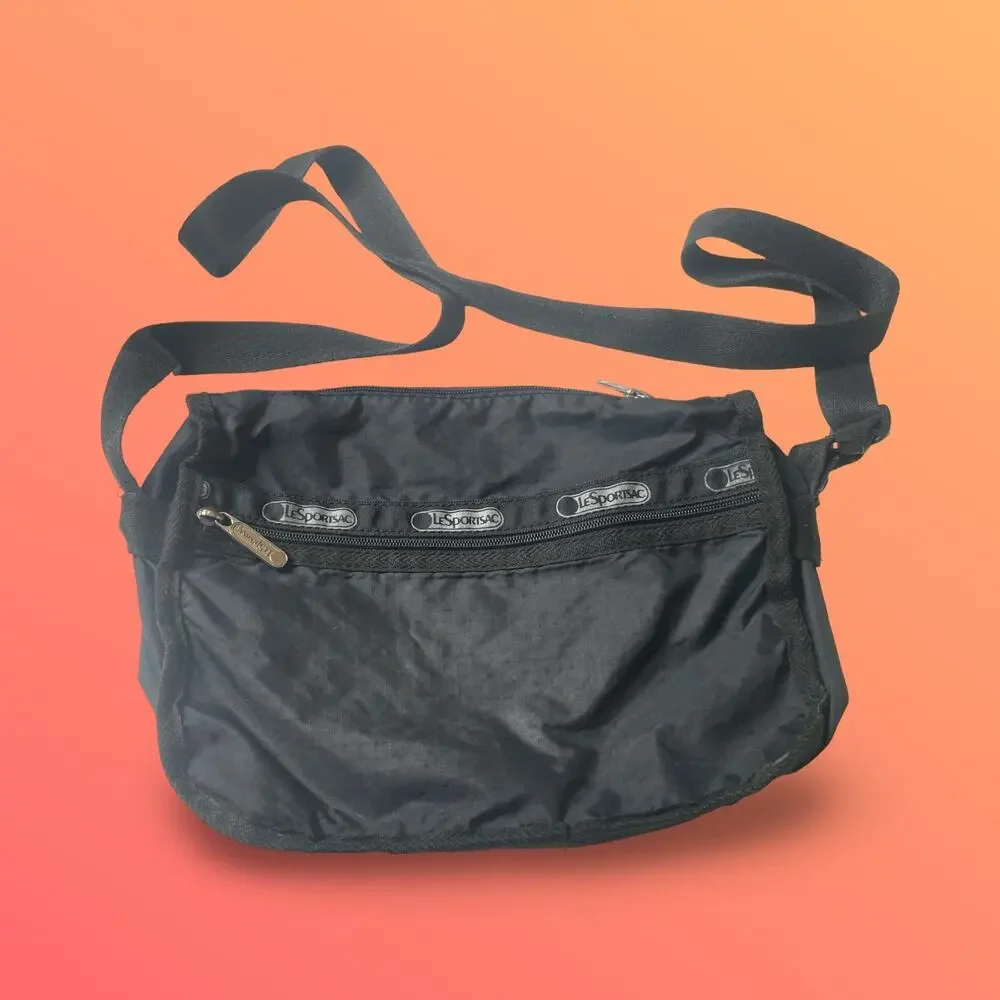 LeSportsac Black Nylon Crossbody Messenger Bag Adjustable Strap 11 x 8.5
